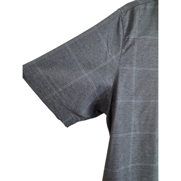 Travis Mathew Button-Up Mens Large Cotton Polyester Gray Checkered Short Sleeve - Picture 4 of 5